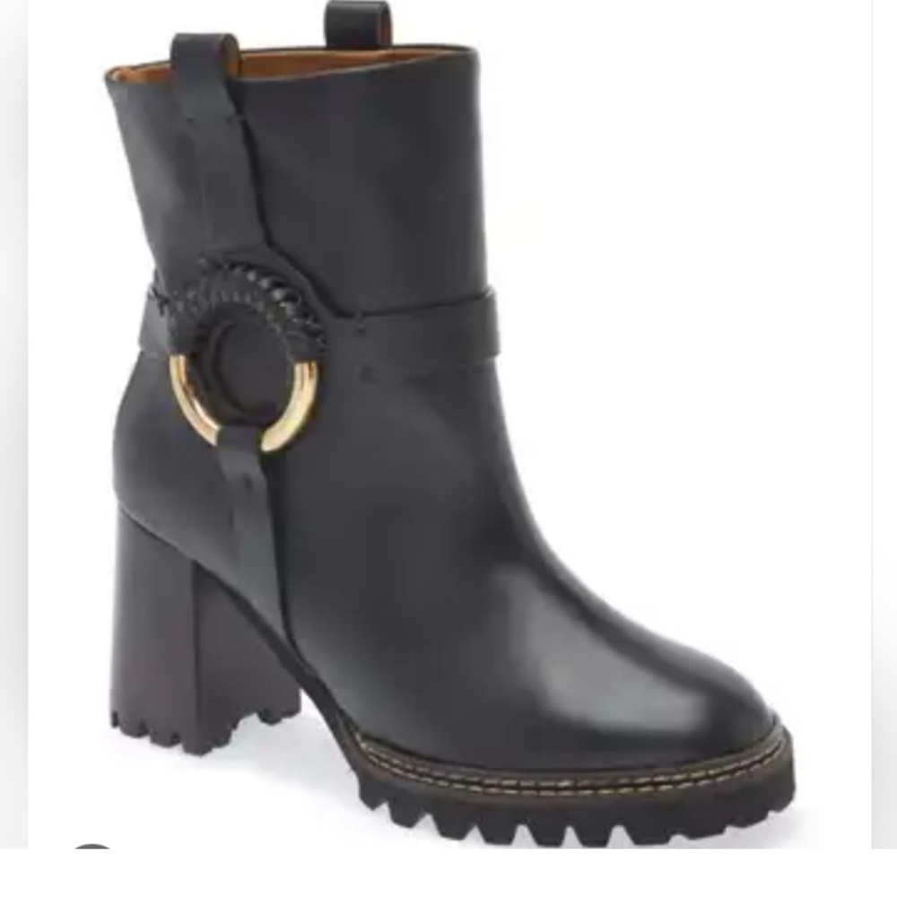 See By Chloe Hana Black Harness Lug Sole Ankle Boots 37=7